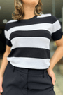 Blusa Listrada Branco e Preto Lunender